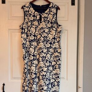 Lands' End Navy & White Floral Sleeveless Midi Dress